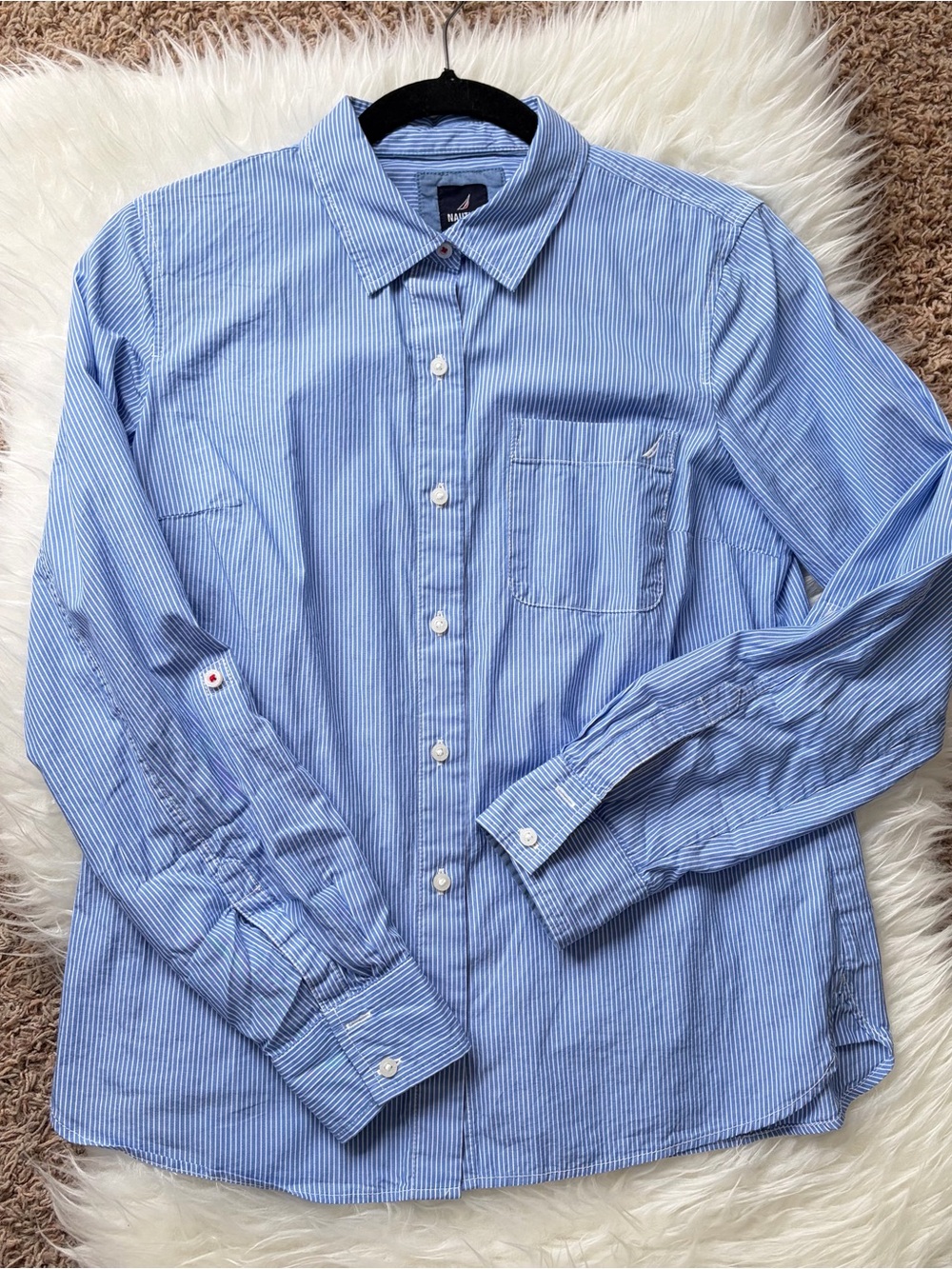 Nautica Jeans Women's Newport Striped Ribbed Cotton Long Sleeve Shirt size small